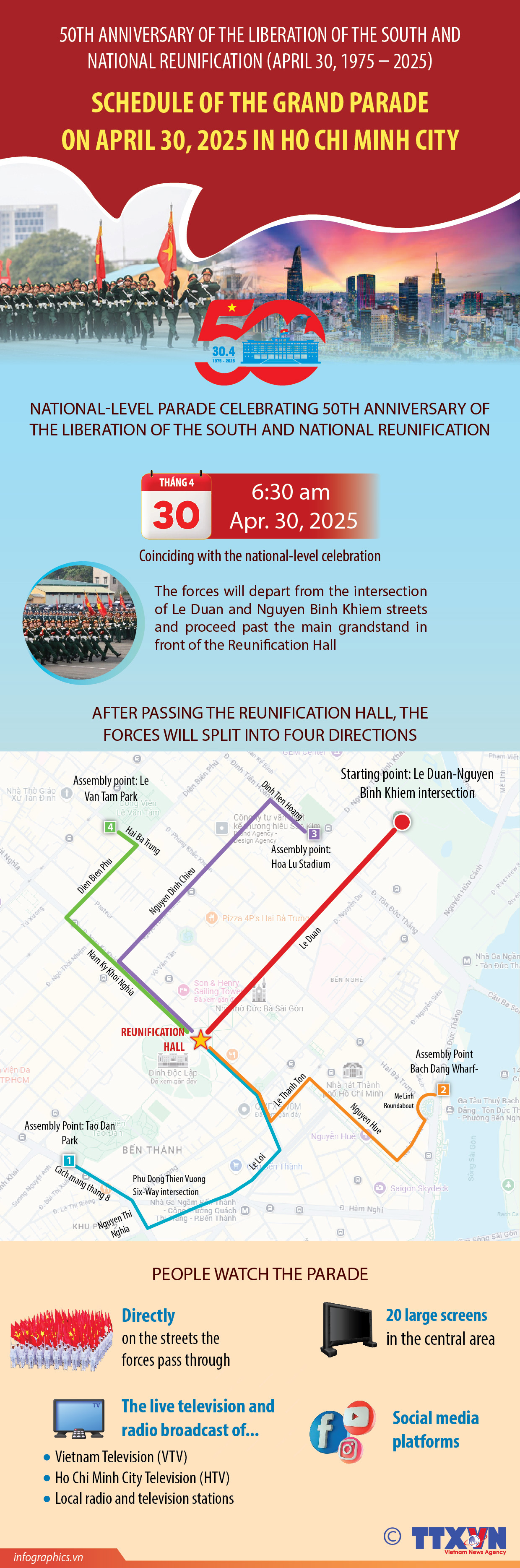 Grand parade schedule on April 30 in Ho Chi Minh City