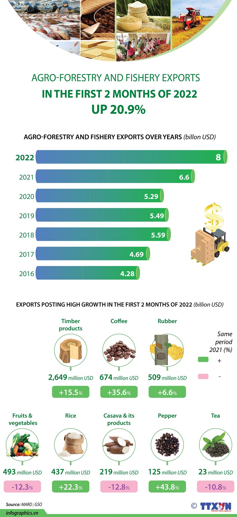 Agro-forestry-fisheries exports up over 20% percent in the first 2 months