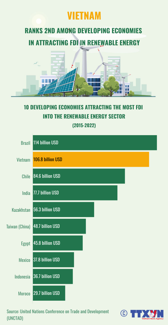 Vietnam ranks 2nd in attracting FDI in renewable energy